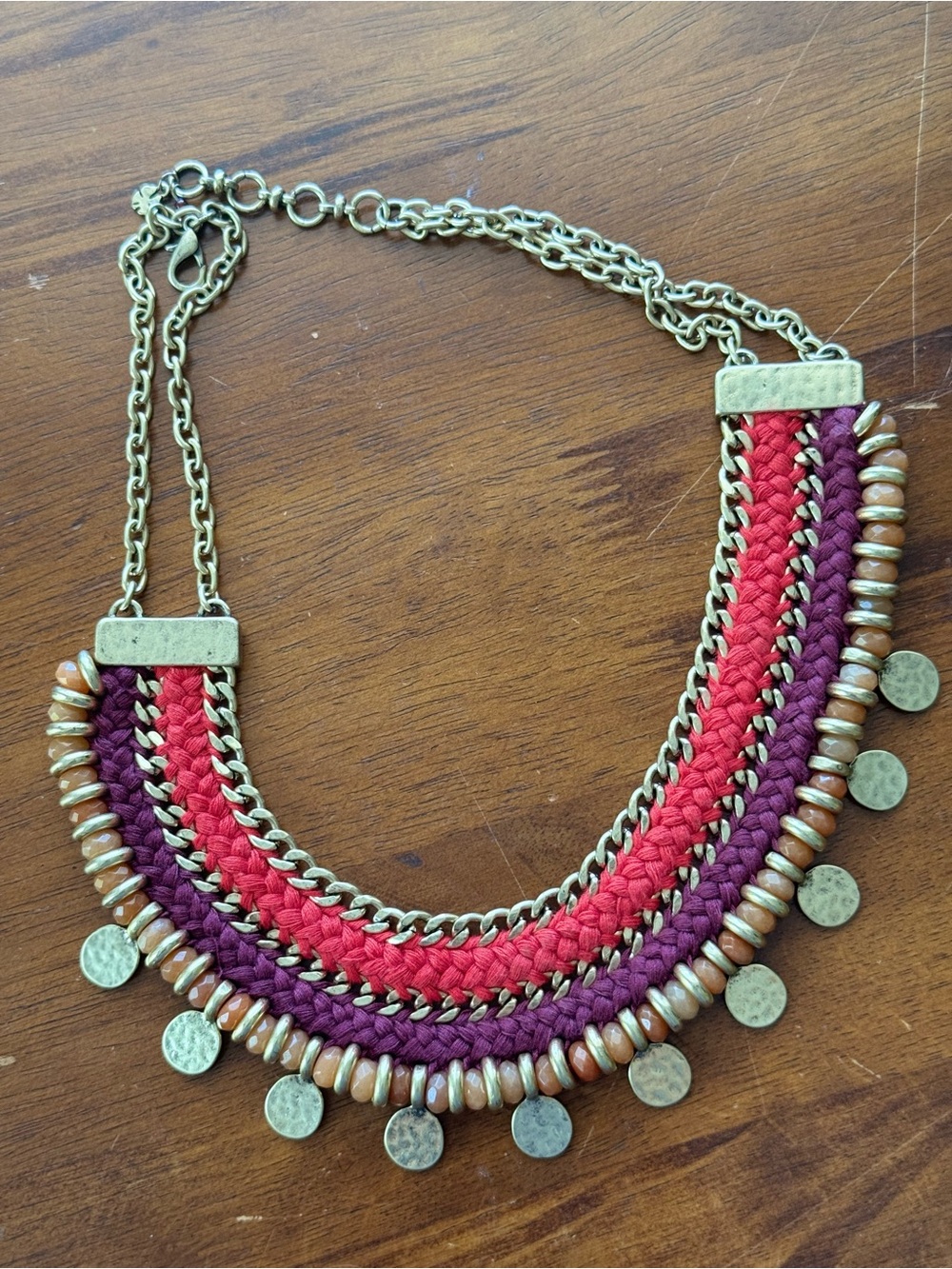 Lucky Brand Red & Plum Braided Coin Fringe Necklace
